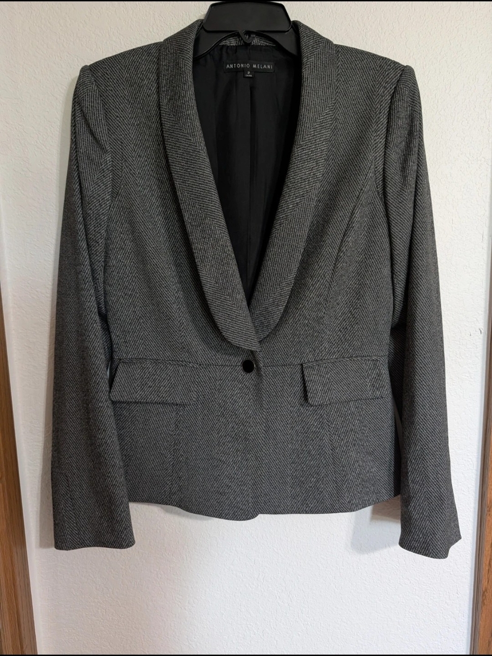 ANTONIO MELANI Charcoal Gray Shawl Collar Single-Button Blazer